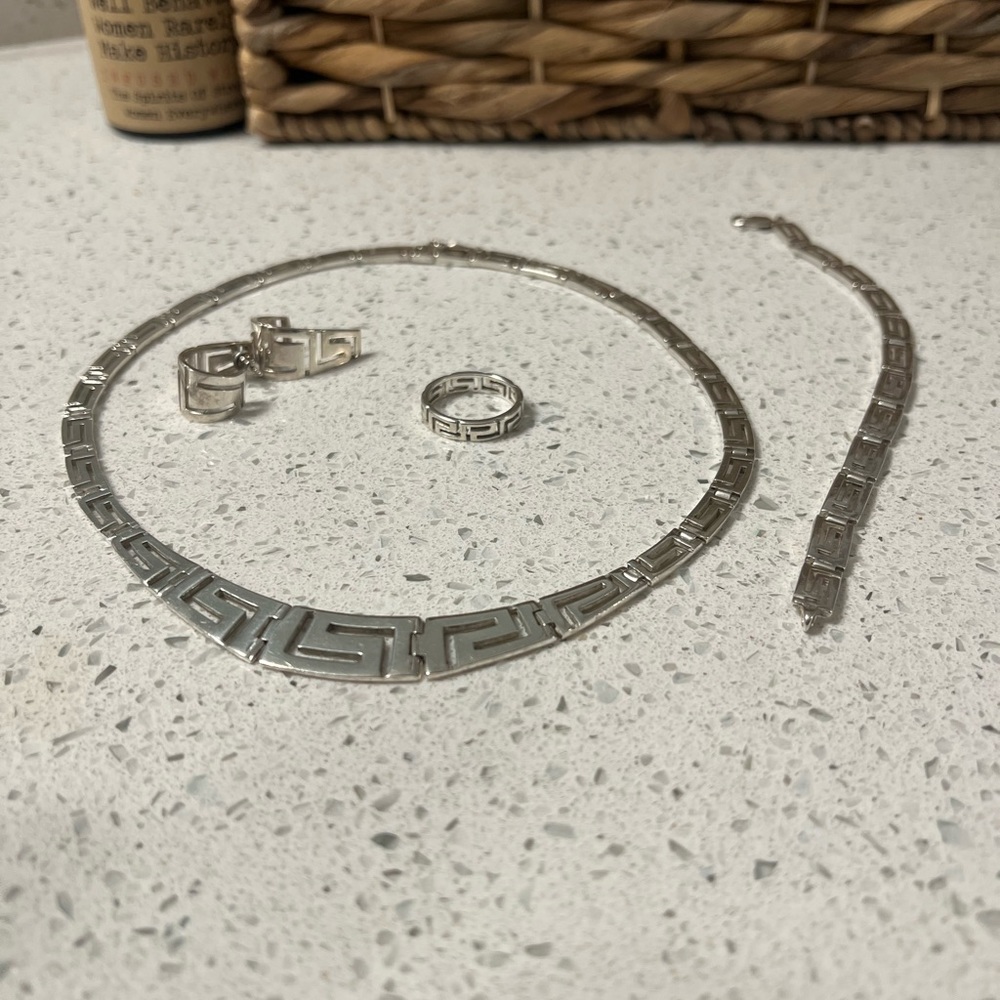 Sterling Silver Greek Key Jewelry Set